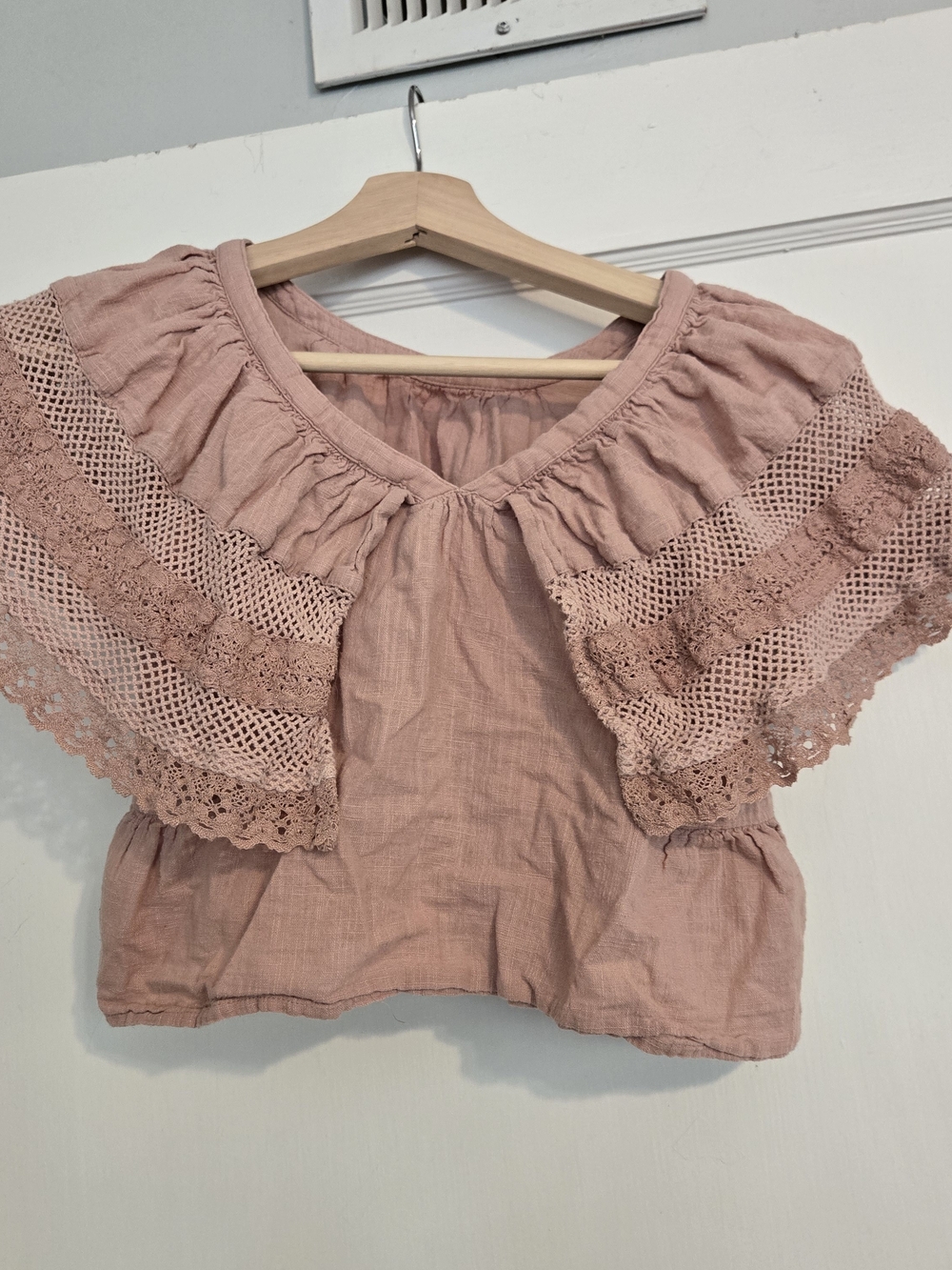 Child's Lace Flutter Sleeve Top - Dusty Rose - Picture 2 of 4